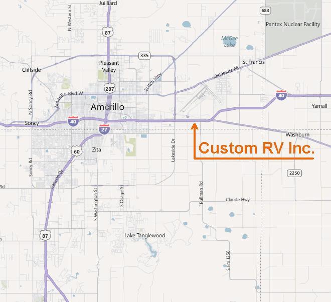 Amarillo map pinpointing Custom RV