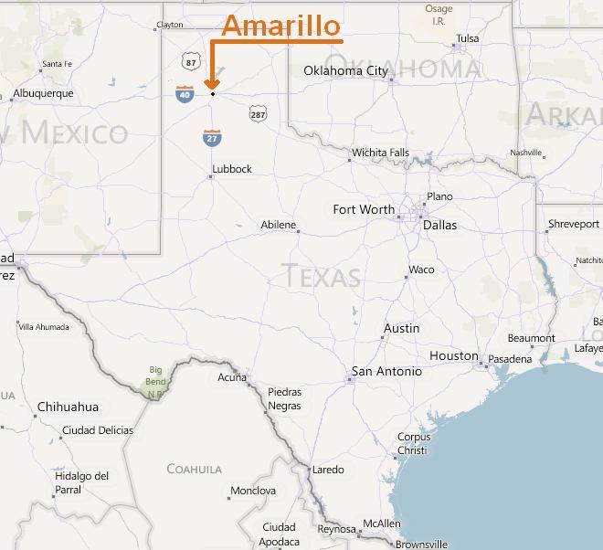 Texas map pinpointing Amarillo